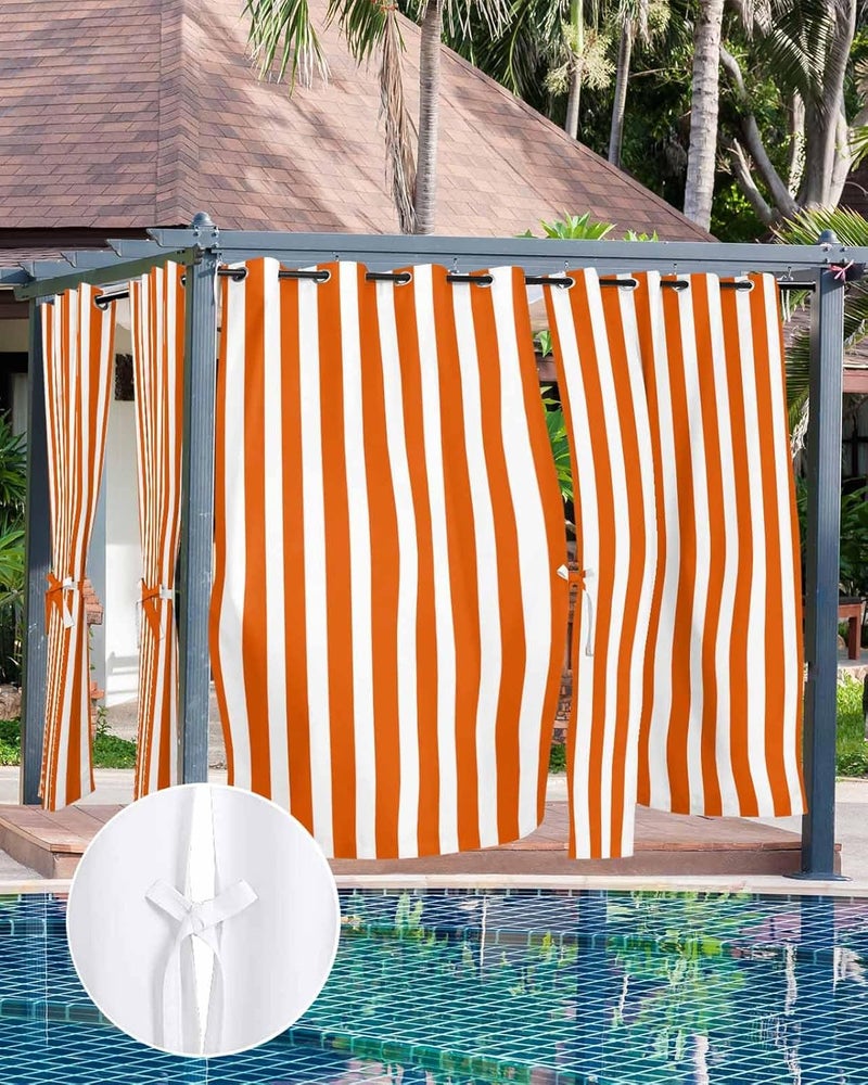 BABE MAPS Striped Outdoor Curtains for Patio Waterproof Weatherproof,Orange and White Outdoor Curtains, Sun Blocking Privacy Grommet Outside Curtains Stripe Drapes for Gazebo Porch Pergola,2 Panels,54W x 95L - Image 5